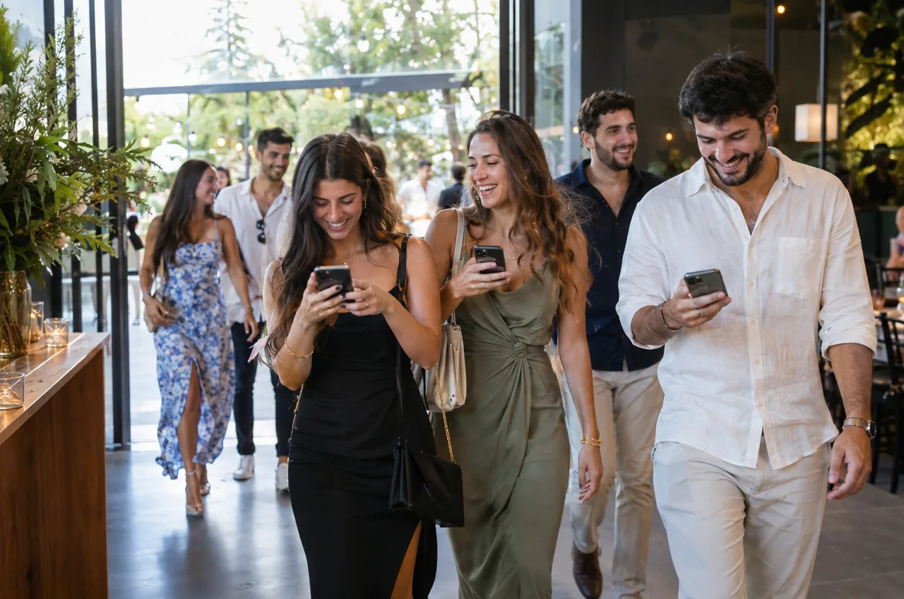 אורחים נכנסים לאירוע במהירות ובקלות לאחר שימוש בצ'ק אין דיגיטלי.