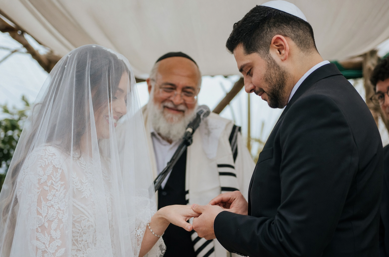 טקס חופה מרגש המסמל את המשמעות של נוסח הזמנה דתי ומסורתי.