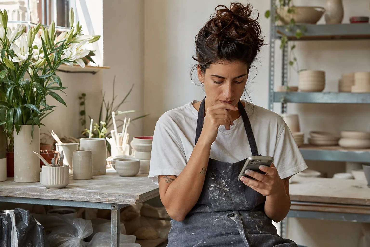 A small business owner planning the call to action for her next Reels video.