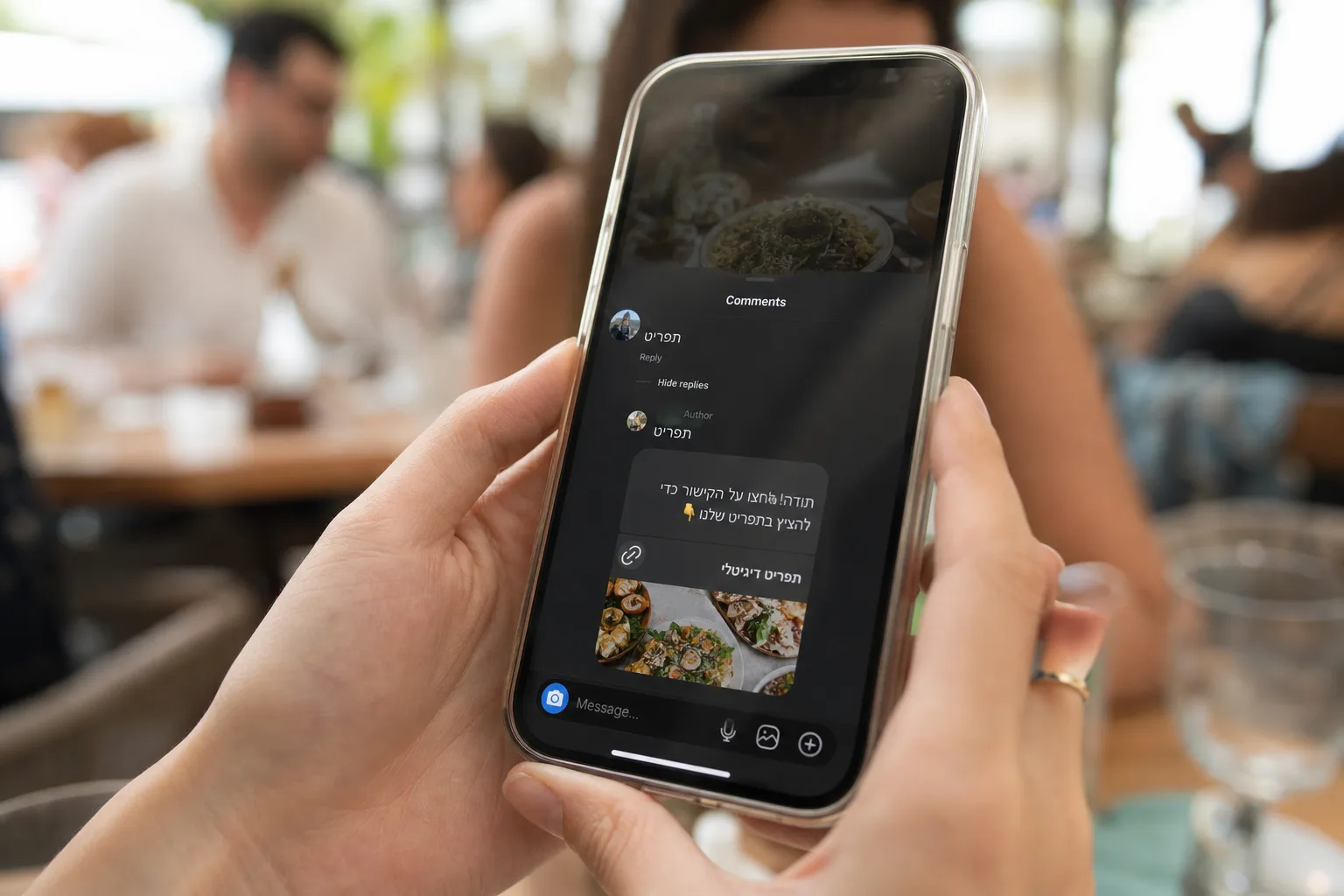 Screenshot showing an automated response to a call to action in a restaurant's Reel