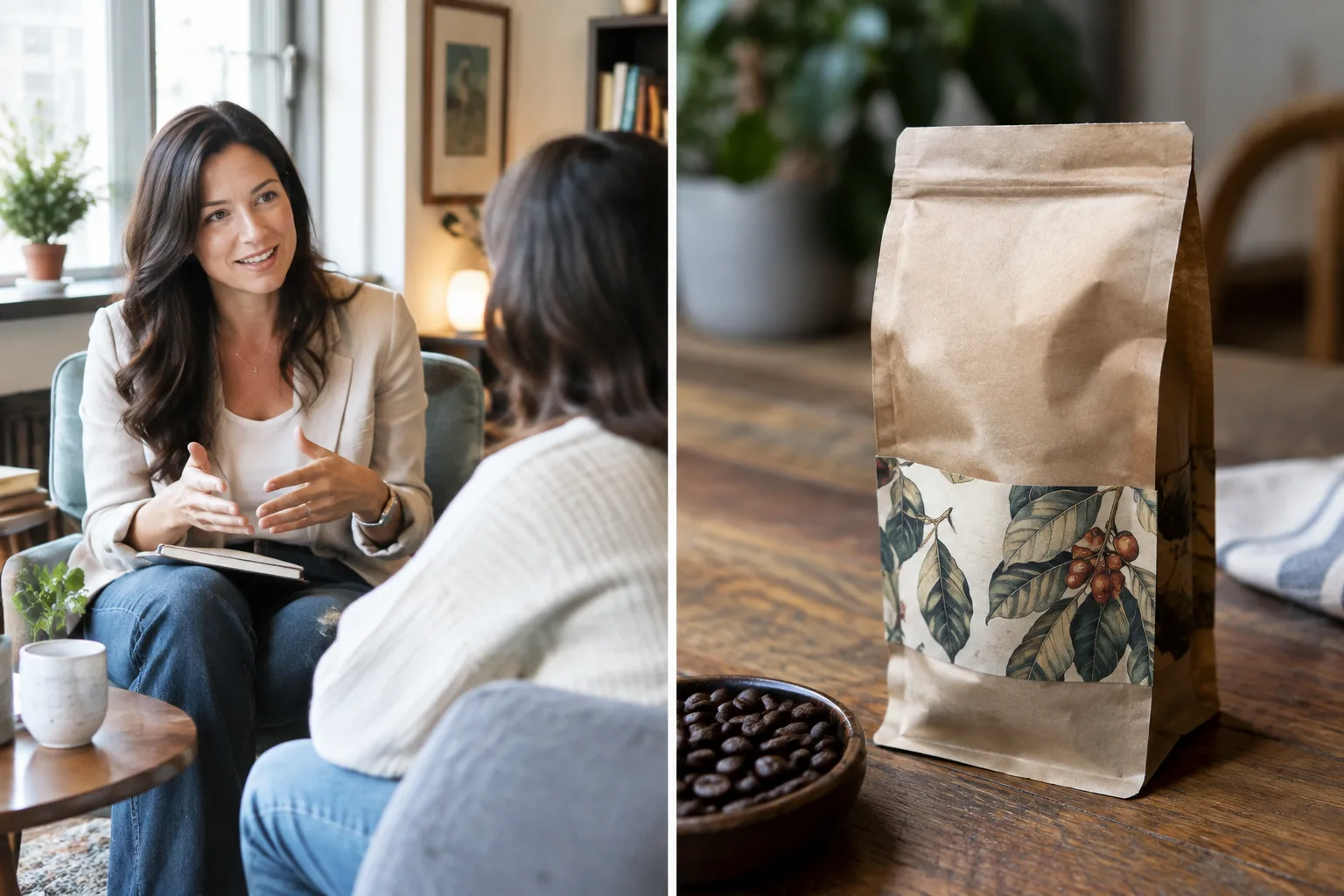 Comparison between marketing a service business like coaching and marketing a physical product like coffee.
